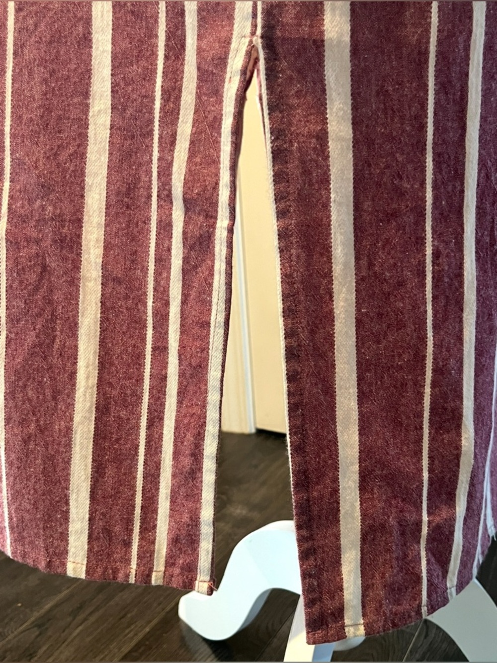 NWT entro Burgundy and Cream Stripe Maxi Capri Dress Roll Sleeves 100% Cotton S - Picture 13 of 15